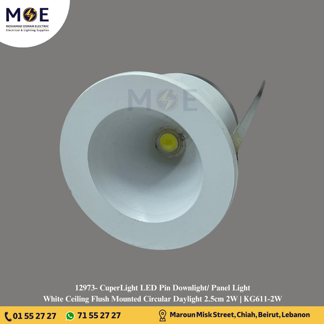 CuperLight LED Pin Downlight/ Panel Light White Ceiling Flush Mounted Circular Daylight 2.5cm 2W | KG611-2W