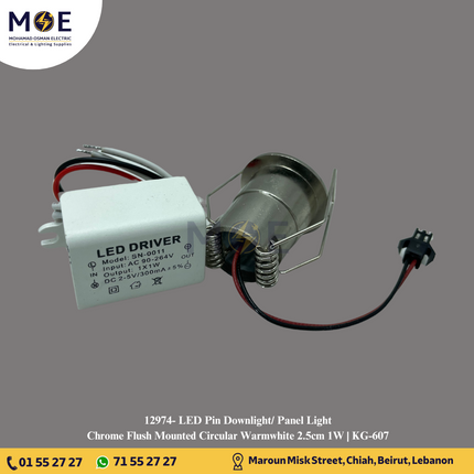 LED Pin Downlight/ Panel Light Chrome Ceiling Flush Mounted Circular Warmwhite 2.5cm 1W | KG-607 | سبوت بين ليد مدور مخفي كروم ورم وايت