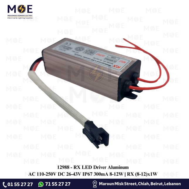 RX LED Driver Aluminum AC 110-250V DC 26-43V IP67 300mA 8-12W | RX (8-12)x1W