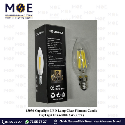 Cuperlight LED Lamp Clear Filament Candle DayLight E14 6000K 6W | C35