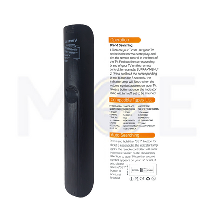 Smash multifunction Universal TV Remote Control LCD/LED, Smart (direct use: Samsung, Sony, LG) & for all TV Brands | CRC1195V