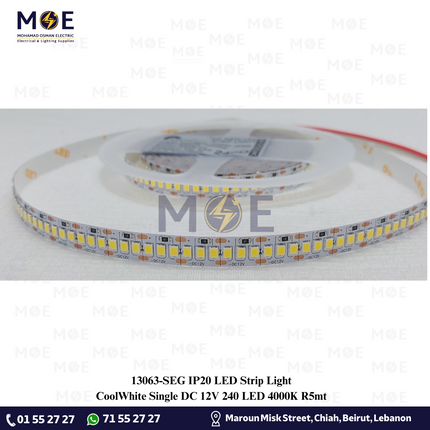 SEG IP20 LED Strip Light Single CoolWhite DC 12V 240Led 4000K R5mt