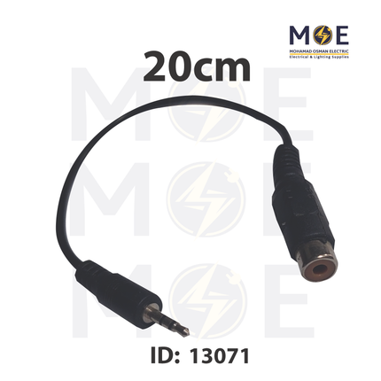 2.5mm AUX Male to 1x RCA Female Black Cable 20cm