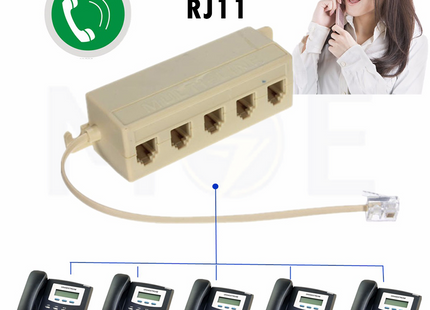 Fiveway Splitter RJ11 1 Male with Cable to 5 RJ11 Female 6P4C | 1Mto5FM