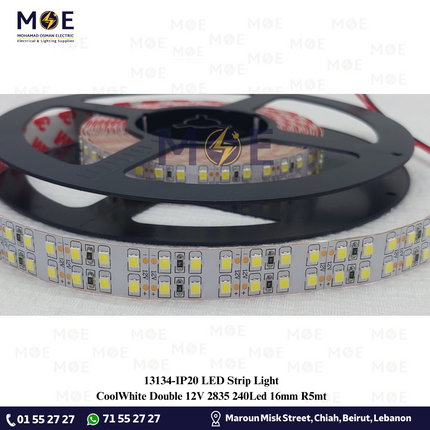 IP20 LED Strip Light CoolWhite Double 12V 2835 240Led 16mm R5mt