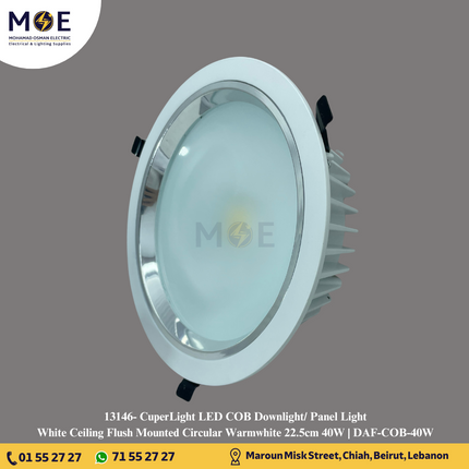 CuperLight LED COB Downlight/ Panel Light White Ceiling Flush Mounted Circular Warmwhite 22.5cm 40W | DAF-COB-40W