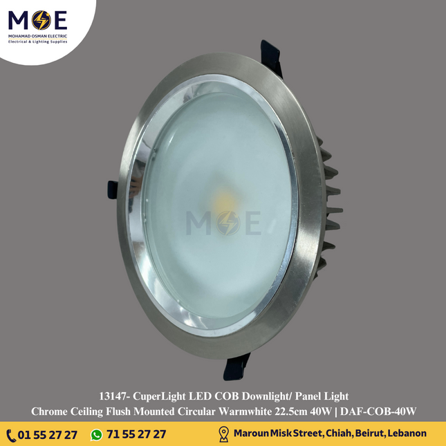 CuperLight LED COB Downlight/ Panel Light Chrome Ceiling Flush Mounted Circular Warmwhite 22.5cm 40W | DAF-COB-40W