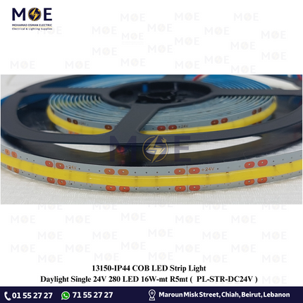 IP44 COB LED Strip Light Single Single Daylight 24V 280Led 16W/mt R5mt | PL-STR-DC24V