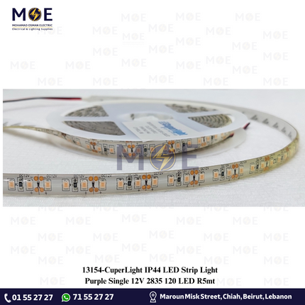 CuperLight IP44 LED Strip Light Single Purple 12V 2835 120Led R5mt