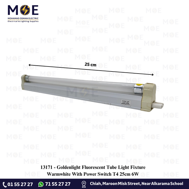 Goldenlight Fluorescent Tube Light Fixture Warmwhite With Power Switch T4 25cm 6W