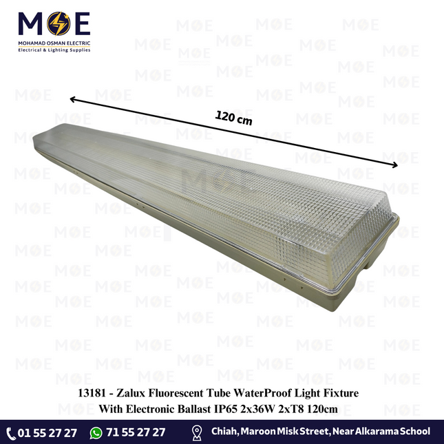 Zalux Fluorescent Tube WaterProof Light Fixture With Electronic Ballast IP65 2x36W 2xT8 120cm