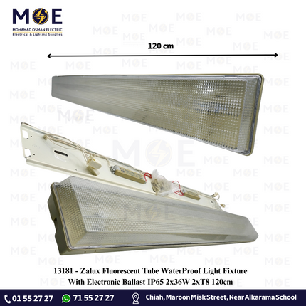 Zalux Fluorescent Tube WaterProof Light Fixture With Electronic Ballast IP65 2x36W 2xT8 120cm