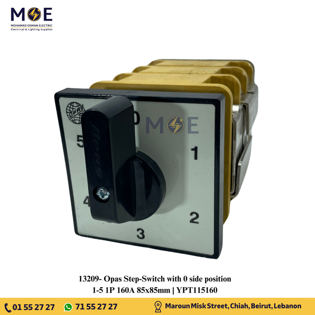 Opas Step-Switch with 0 side position 1-5 1P 160A 85x85mm | YPT115160 | مفتاح سلفرتور
