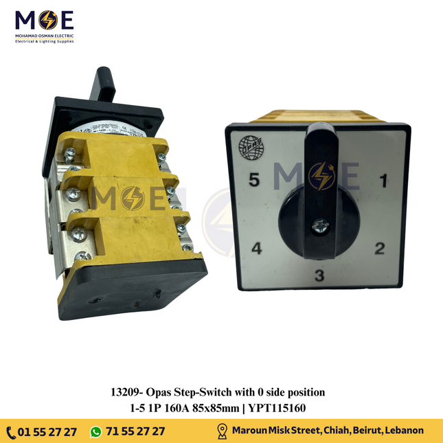 Opas Step-Switch with 0 side position 1-5 1P 160A 85x85mm | YPT115160 | مفتاح سلفرتور