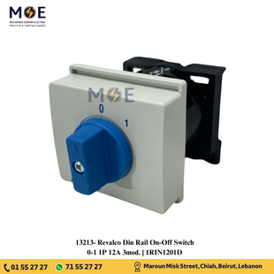Revalco Din Rail On-Off Switch 0-1 1P 12A 3mod. | 1RIN1201D | مفتاح سلفرتور على سكة