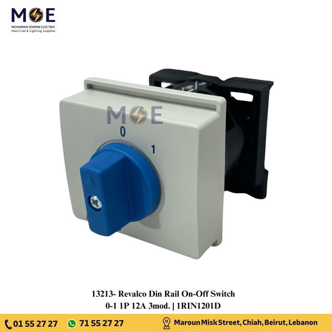 Revalco Din Rail On-Off Switch 0-1 1P 12A 3mod. | 1RIN1201D | مفتاح سلفرتور على سكة