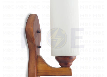 Hadco Tec Upside Single Arm Wooden Wall Light Milky Glass E27 - ابليك حائط خشب و زجاج طلوع مفرد حليبي