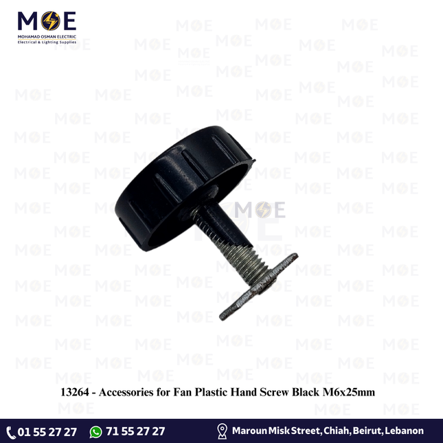 Accessories for Fan Plastic Hand Screw Black M6x25mm