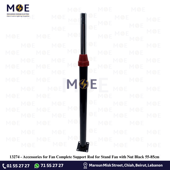 Accessories for Fan Complete Support Rod for Stand Fan with Nut Black 55-85cm