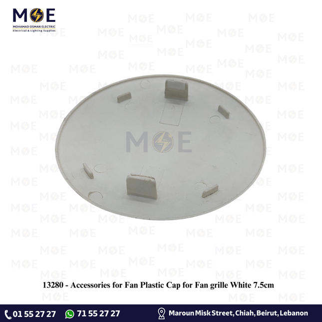 Accessories for Fan Plastic Cap for Fan grille White 7.5cm