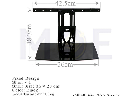 DVD stand Wall Mount Fixed Single Glass Shelf Max Load 5Kg 360x250mm  EKT102 - حامل دي في دي حائطي مع رف زجاجي 