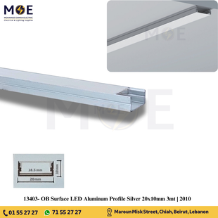 OB Surface LED Aluminum Profile Silver 20x10mm 3mt | 2010 | بروفايل ليد المنيوم ظاهر