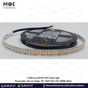Icon IP20 LED Strip Light Single Warmwhite 24w/mt 24V 2835 240Led 3000K R5mt | بكرة ستريب ليد ورم وايت