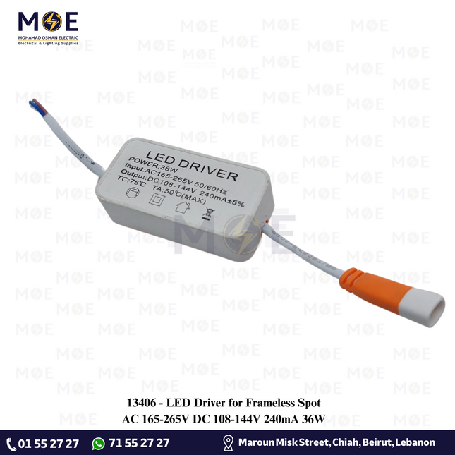 LED Driver for Frameless Spot AC 165-265V DC 108-144V 240mA 36W