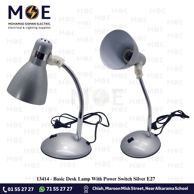 Friend Basic Desk Lamp With Power Switch Silver E27 | غلوب طاولة للدراسة مع مفتاح فضي