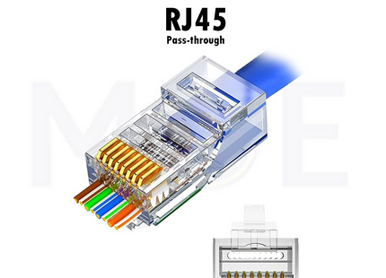 Pass-Through Network Plug Crimp Connector Unshielded Transparent CAT5E RJ45 8P8C