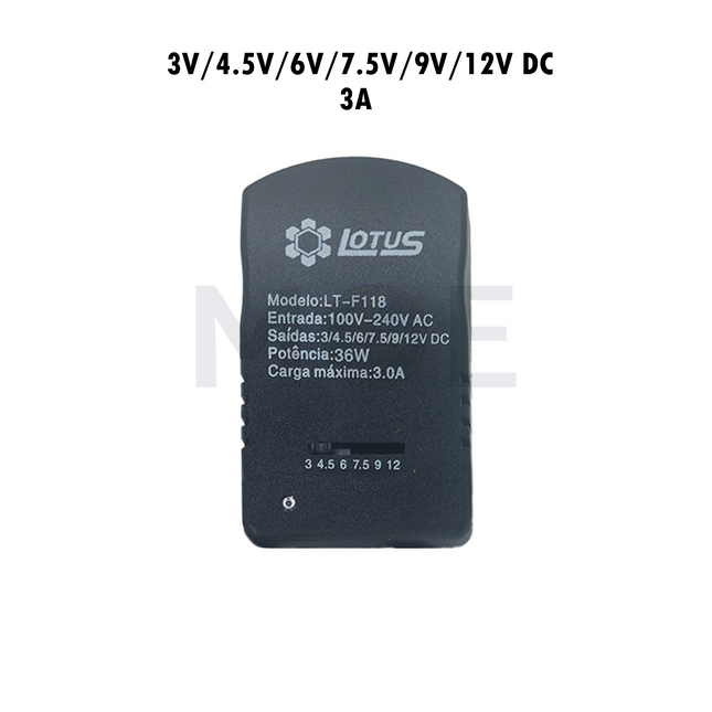 Lotus Universal Notebook Power Adapter With 7 Seperate Connectors AC/DC 3V/4.5V/6V/7.5V/9V/12V 3A | LT-F118