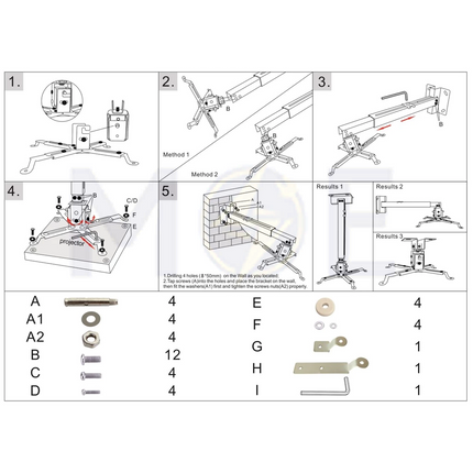 Projector Stand Ceiling  Wall Mount adjustable white Max 13Kg Length 70-130cm  -حامل بروجكتر سقفي أو جداري قابل للتعديل 
