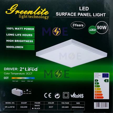 Greenlite LED DownLight/Panel Light White Surface Square Spot Double Transformer Daylight, Warmwhite, Coolwhite 90W 60x60cm