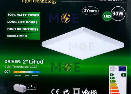 Greenlite LED Panel Light Fixture White Surface Square Spot Double Transformer Daylight, Warmwhite, Coolwhite 90W 60x60cm | شاسي ليد مربع ظاهر ابيض دوبل ترانس دايلايت، ورم وايت، كول وايت