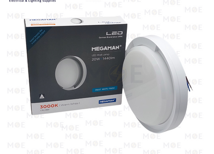 MEGAMAN LED IP65 Waterproof Ceiling / Wall Light Fixture Surface Circular White Warmwhite 22x5cm1440Lm 20W | ZDL1110Y/20W- | غلوب سقف/ حائط بلافونيه ليد مطري مدور نافر ظاهر ابيض ورم وايت