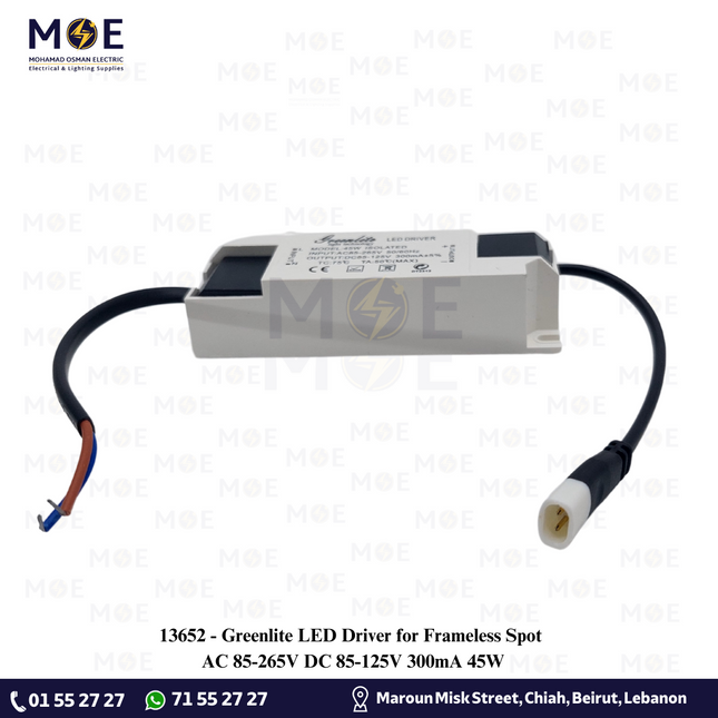 Greenlite LED Driver for Frameless Spot AC 85-265V DC 85-125V 300mA 45W