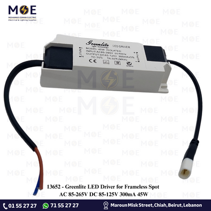 Greenlite LED Driver for Frameless Spot AC 85-265V DC 85-125V 300mA 45W