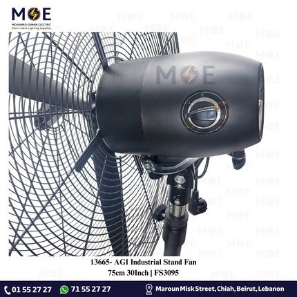 AGI Industrial Stand Fan 75cm 30Inch | FS3095 ايه جي آي مروحة ستاند عامود صناعية 