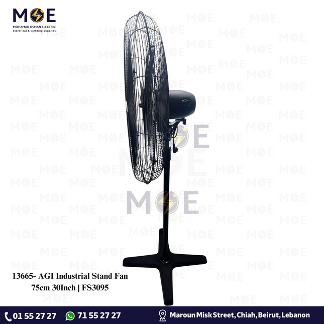 AGI Industrial Stand Fan 75cm 30Inch | FS3095 ايه جي آي مروحة ستاند عامود صناعية 