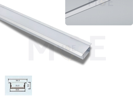 Recessed LED Aluminum Profile Silver 23.5x9.8mm 3mt | JH011A-619 | بروفايل ليد المنيوم مخفي