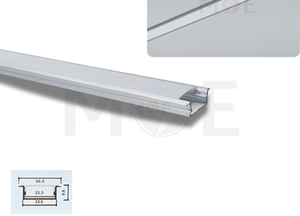Recessed LED Aluminum Profile Silver 23.5x9.8mm 3mt | JH011A-619 | بروفايل ليد المنيوم مخفي