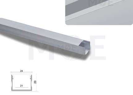 Surface LED Aluminum Profile Silver 24x20mm 2mt | JH028 | بروفايل ليد المنيوم ظاهر