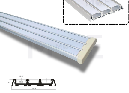 Triple Surface LED Aluminum Profile Silver 59.6x6mm 1mt | AP21-370434 | بروفايل ليد المنيوم ظاهر