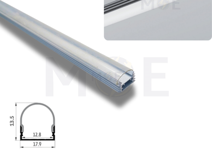 Surface LED Aluminum Profile Transparent Cover Silver 17.9x13.5mm 1mt | بروفايل ليد المنيوم ظاهر غطا شفاف