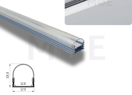 Surface LED Aluminum Profile Transparent Cover Silver 17.9x13.5mm 1mt | بروفايل ليد المنيوم ظاهر غطا شفاف