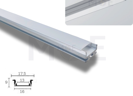 Surface LED Aluminum Profile Silver 17x9mm 1mt | بروفايل ليد المنيوم ظاهر