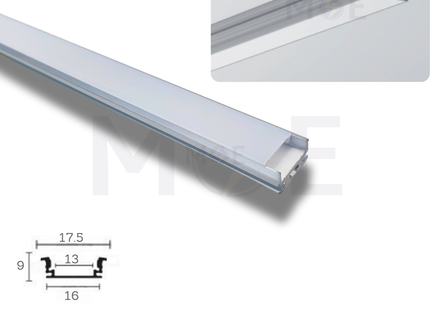Surface LED Aluminum Profile Silver 17x9mm 1mt | بروفايل ليد المنيوم ظاهر