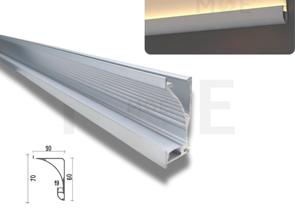 Coving and Skirting Surface LED Aluminum Profile Silver 60x30mm 1mt | بروفايل ليد المنيوم ظاهر
