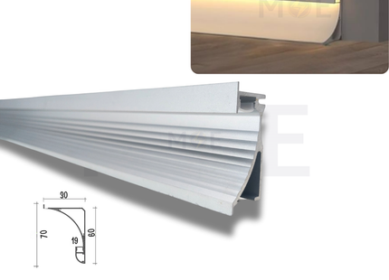 Coving and Skirting Surface LED Aluminum Profile Silver 60x30mm 1mt | بروفايل ليد المنيوم ظاهر
