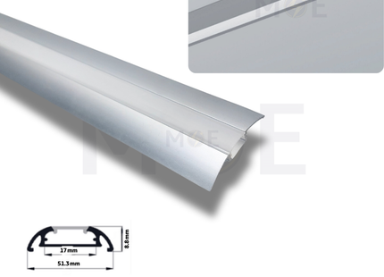 Curved Surface LED Aluminum Profile Silver 51.3x8.8mm 1mt | بروفايل ليد المنيوم ظاهر